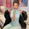 European & American Style 2024 Summer Women's New Sexy See-through Knit High Waist Slim Jumpsuit Sleeveless - Image 3